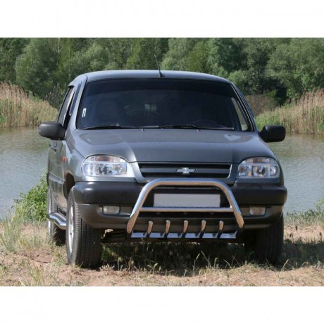 Кенгурин с дополнительной защитой двигателя «Низкий» (d63.5) B@3 2123 "Chevrolet Niv@", нержавеющая сталь купить недорого с доставкой в Архангельск