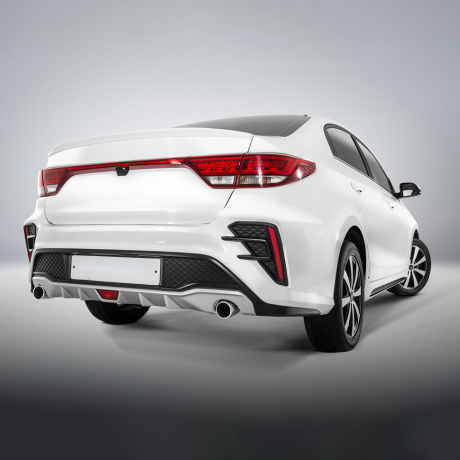 Бампер задний "ROTOR" для Kia Rio (2017-2020) под раздвоенный глушитель купить недорого с доставкой в Архангельск